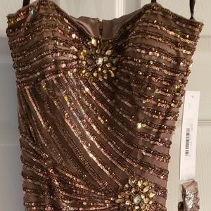 Mocha beaded strapless gown